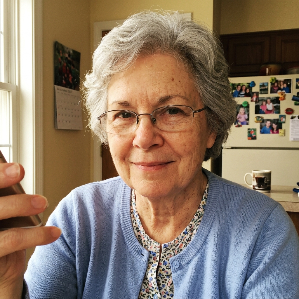 Margaret Hayes, founder and editor of PremierCare, photographed at her kitchen table.